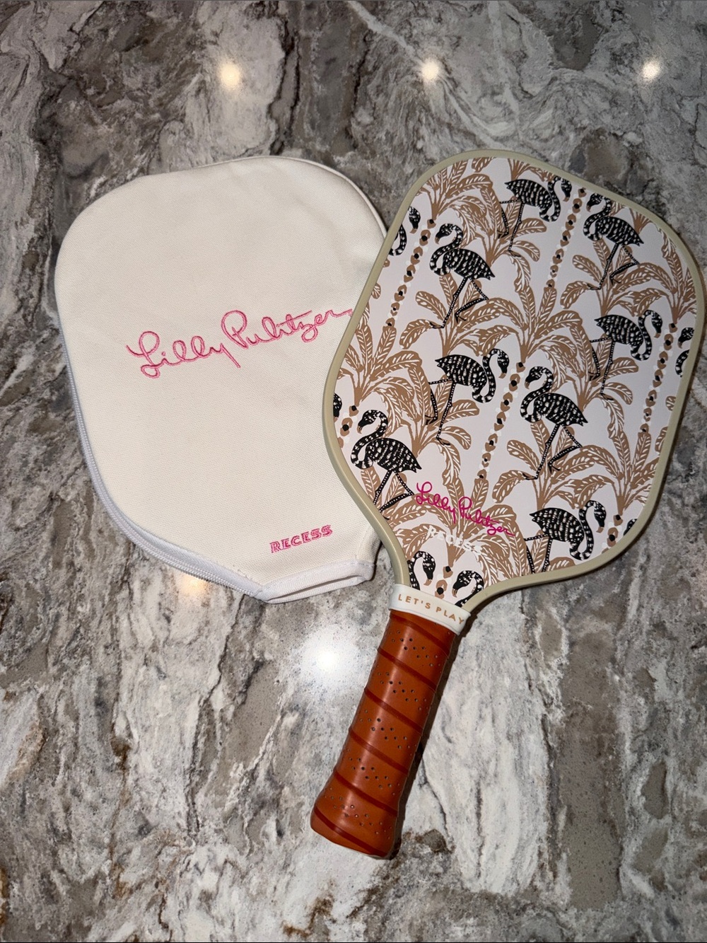 Lilly Pulitzer Pink, Black & Brown Palm-Print Pickleball Paddle NWOT